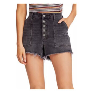 Free People Jess Carpenter Shorts Button Fly Black Raw Hem Size 26 Waist